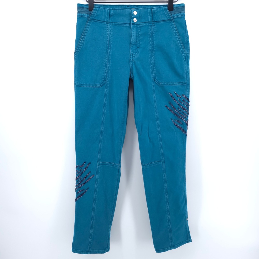 White House Black Market Women Pants Pret-A-Pedi 2 Teal Beaded Utility Cargo
